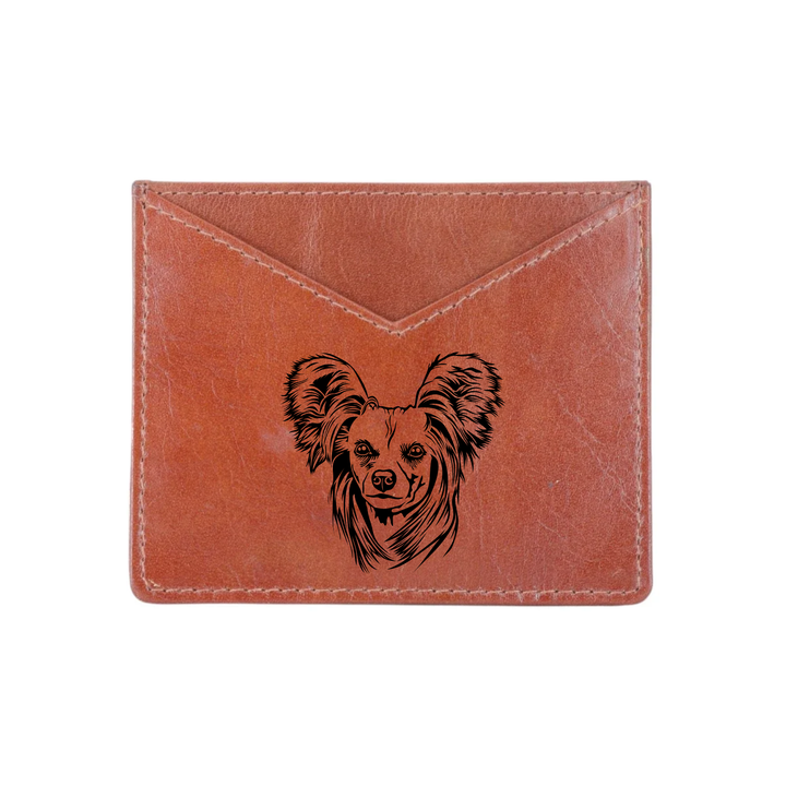 Chinese Crested Dog Face Engraved Genuine Leather Cardholder
