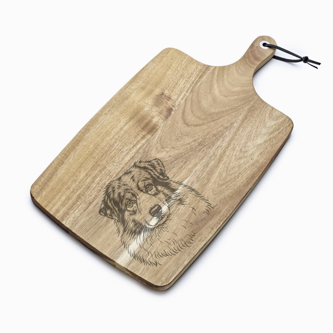 Personalised Australian Shepherd Face (D1) Engraved Acacia Serving Board