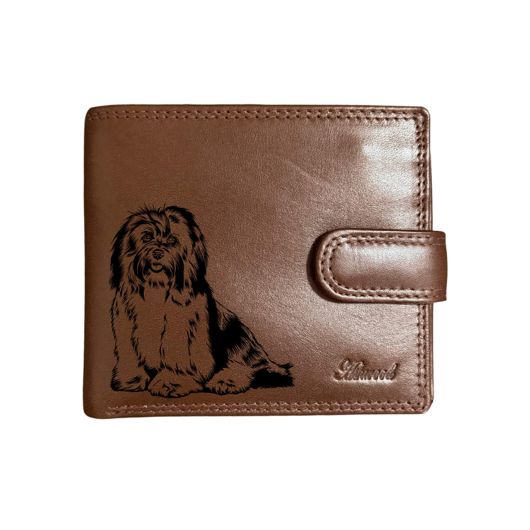 Personalised Havanese Engraved Dark Tan Genuine Leather Wallet