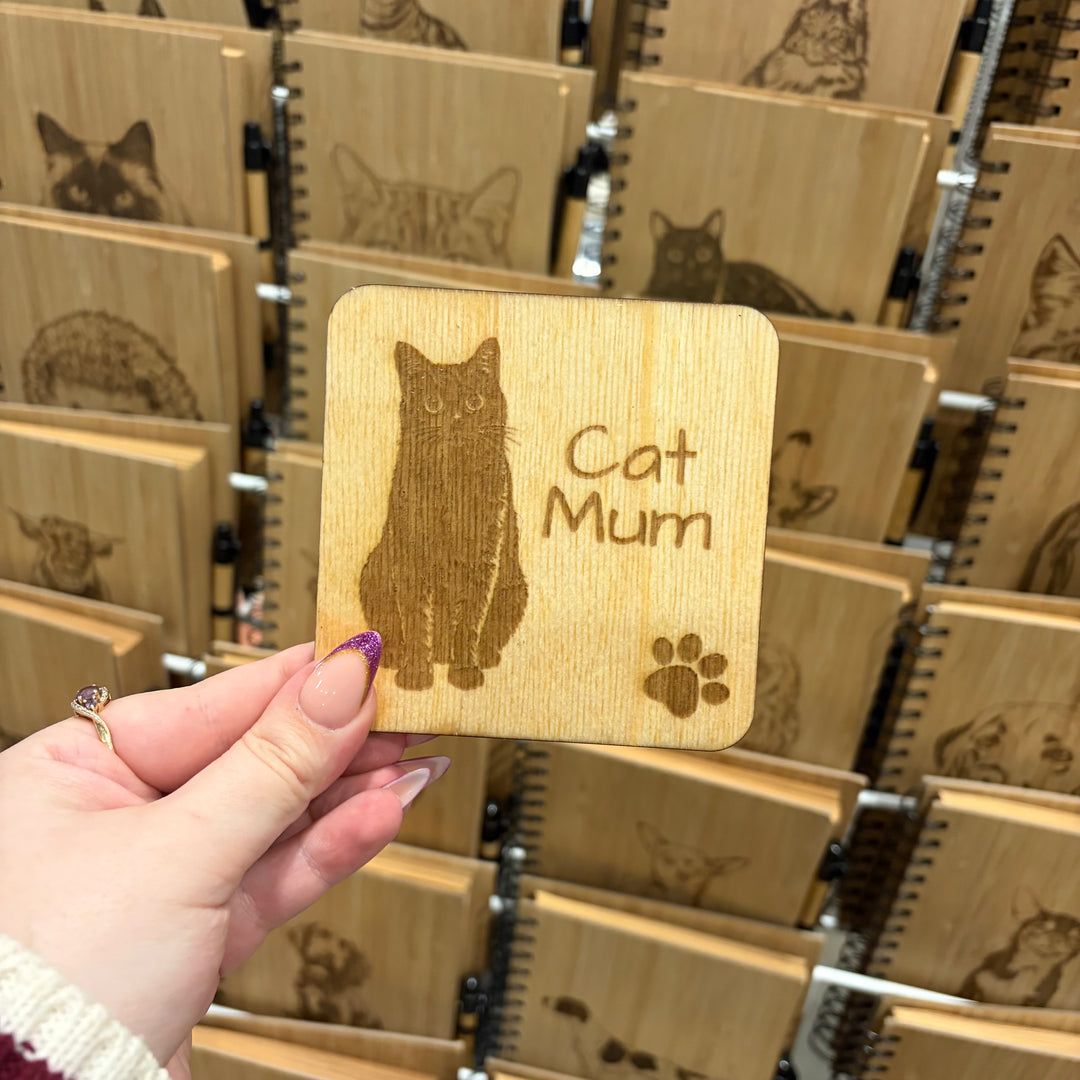 Cat Mum Illustration Engraved Wooden Coaster