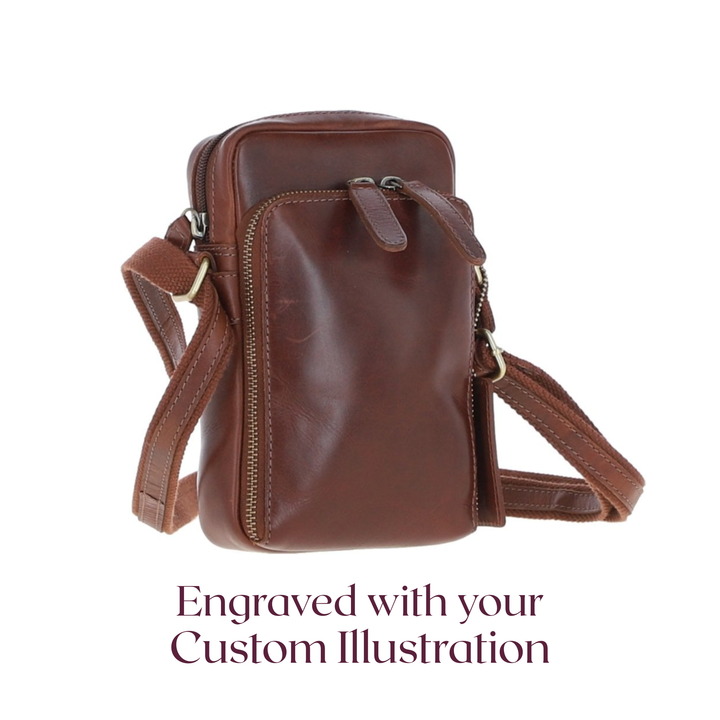 Custom Pet Portrait Engraved Leather Compact Crossbody Bag
