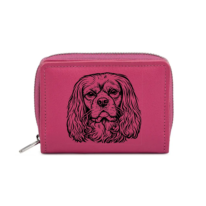 R Cavalier King Charles Spaniel Face Engraved Small Leather Purse (Green/Pink/Blue/Red)