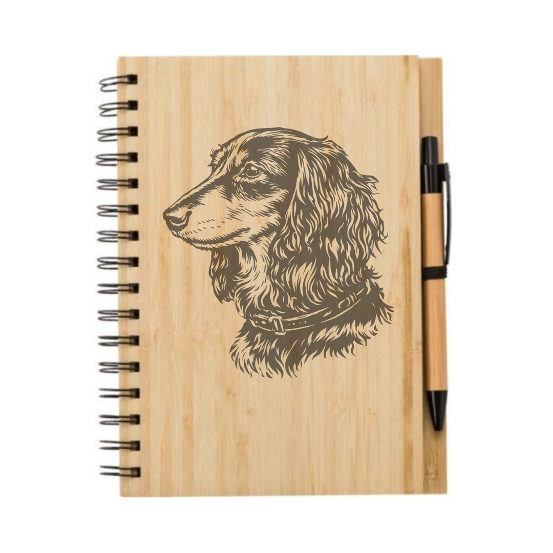 Longhaired Dachshund Face Illustration Engraved Notebook