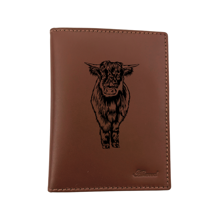 Highland Cow Standing Engraved Leather Passport Cover