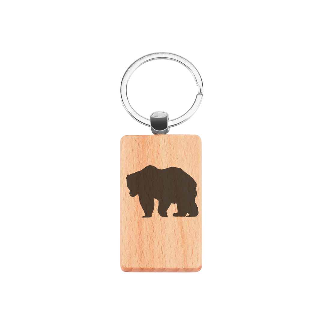 Bear Silhouette P Engraved Rectangle Wooden Keyring