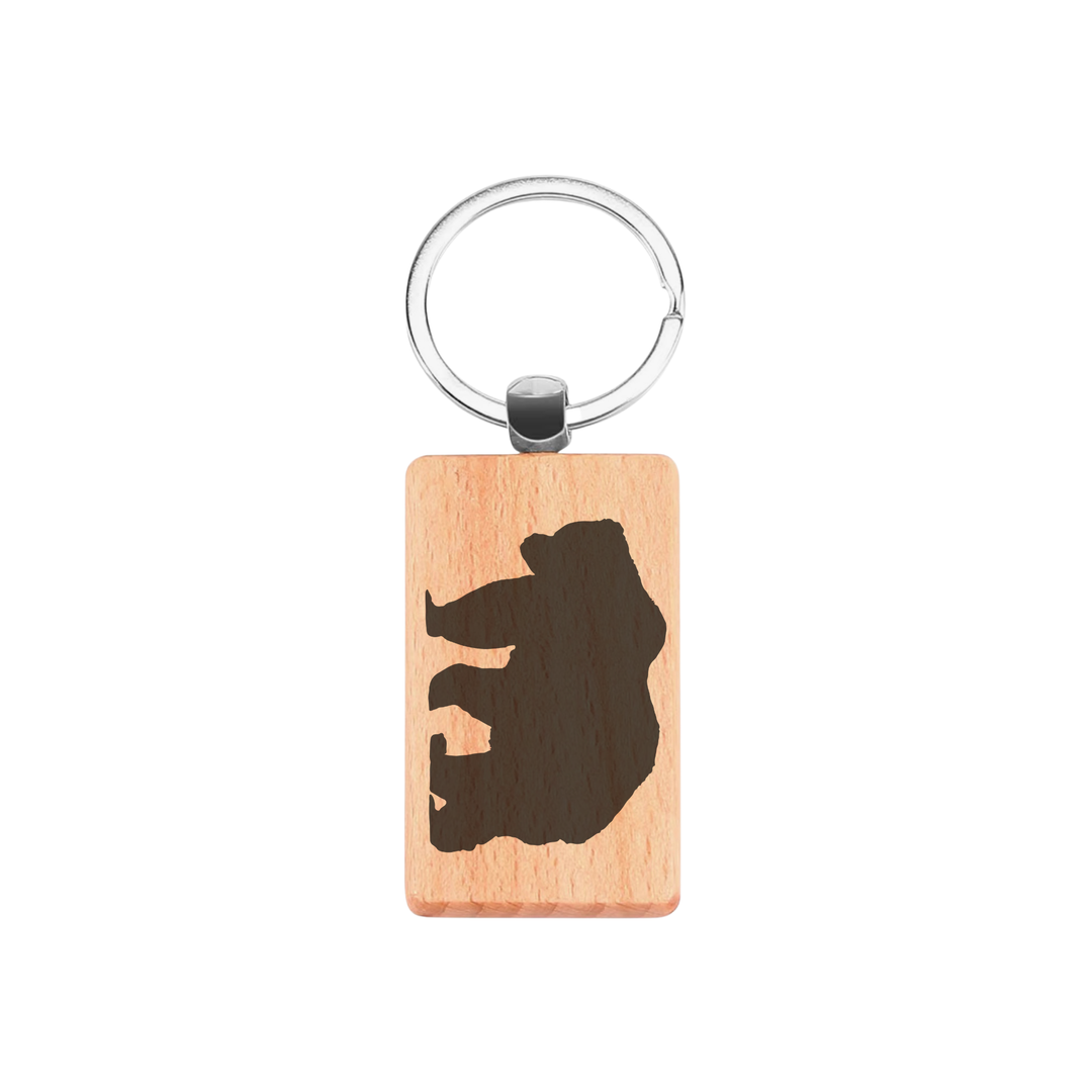 Bear Silhouette L Engraved Rectangle Wooden Keyring