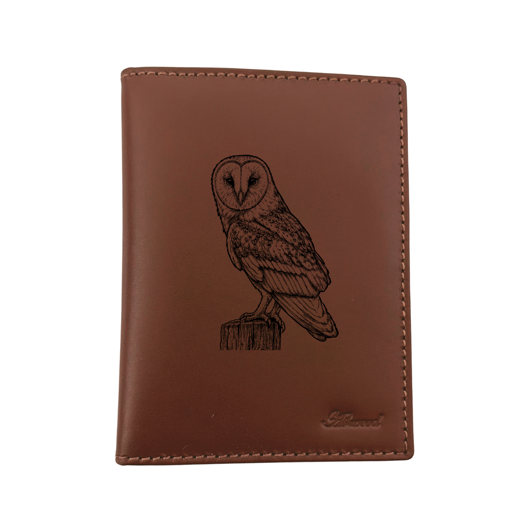 Barn Owl Engraved Leather Passport Cover