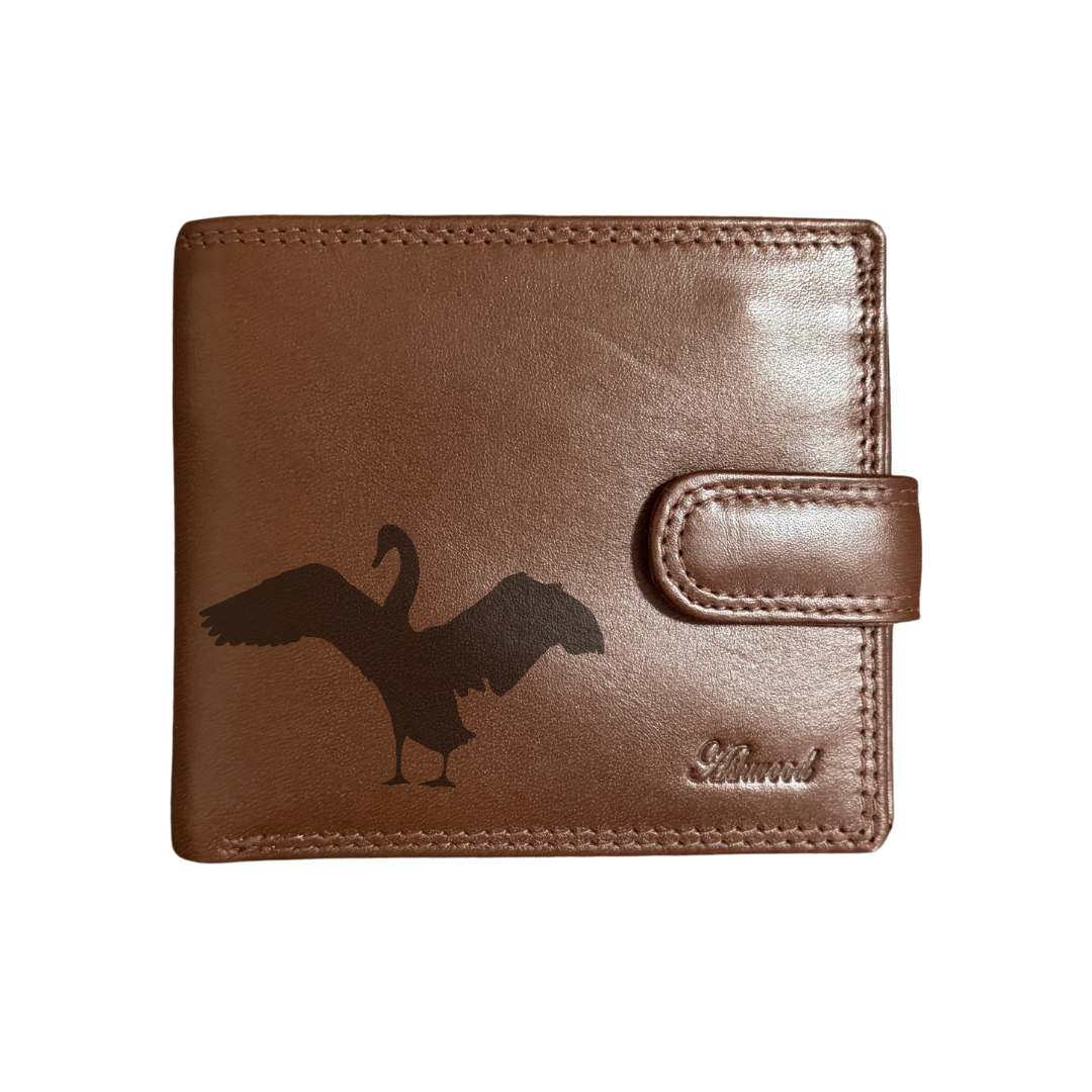 Personalised Goose Silhouette Engraved Dark Tan Genuine Leather Wallet