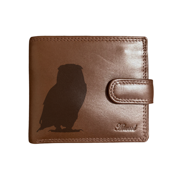 Personalised Owl Silhouette Engraved Dark Tan Genuine Leather Wallet
