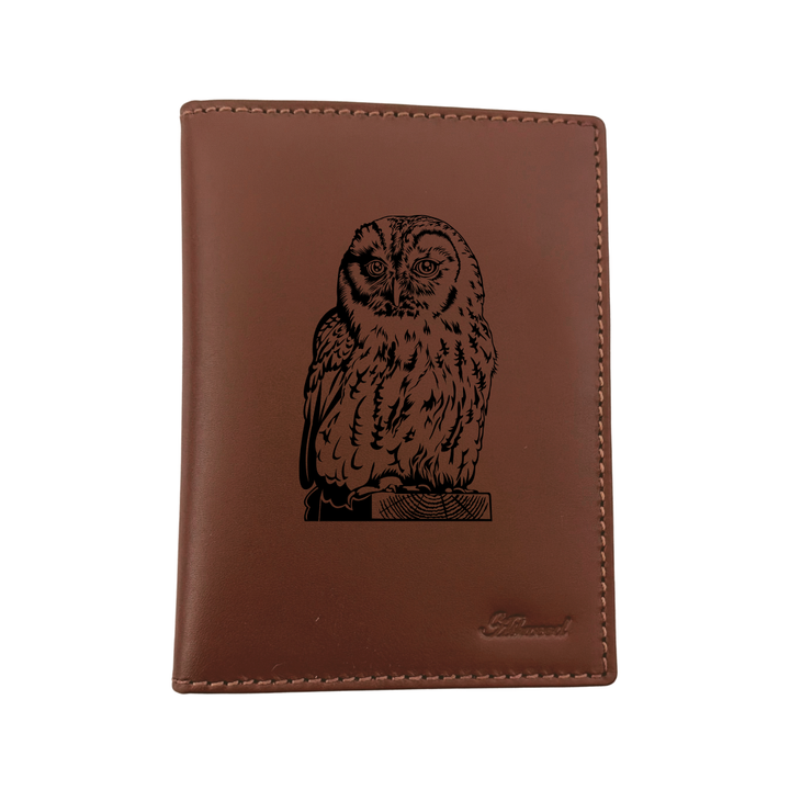 Owl Engraved Leather Passport Cover