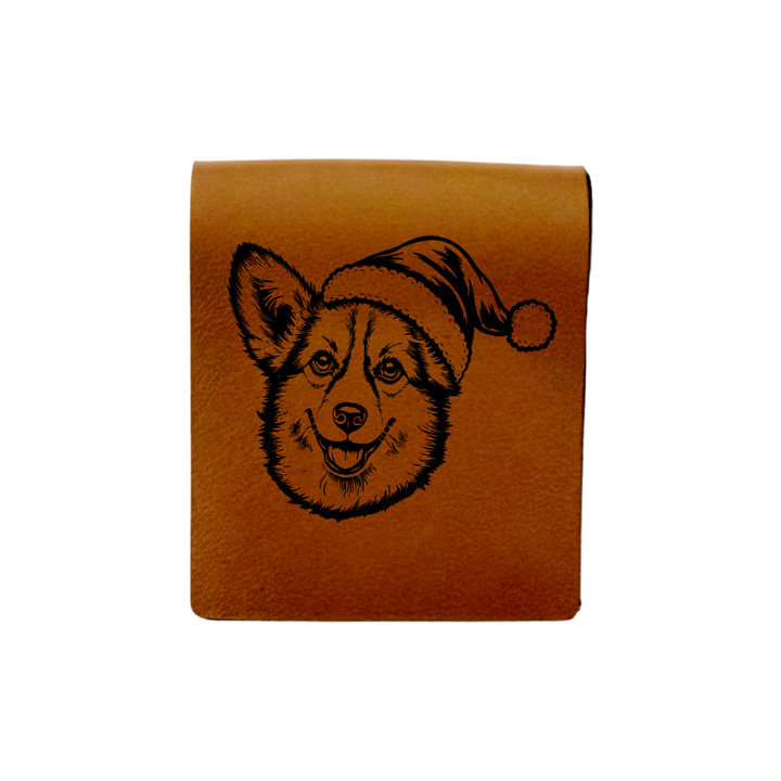 Christmas Corgi Face Engraved Genuine Leather Magnetic Bookmark