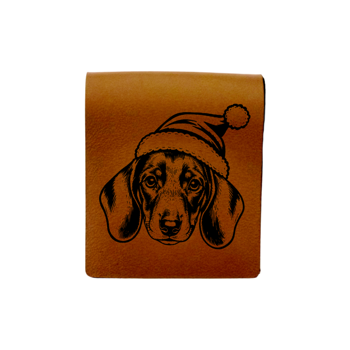 Christmas Dachshund Face Engraved Genuine Leather Magnetic Bookmark