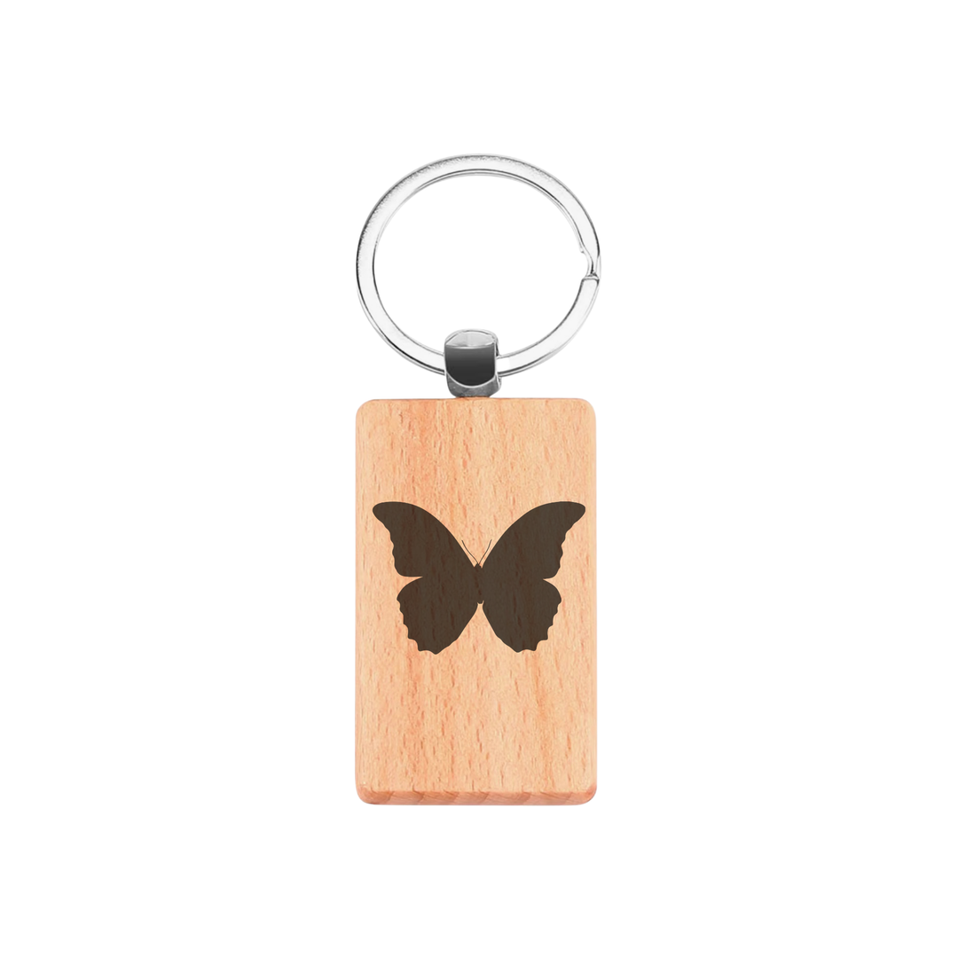 Butterfly Silhouette P Engraved Rectangle Wooden Keyring