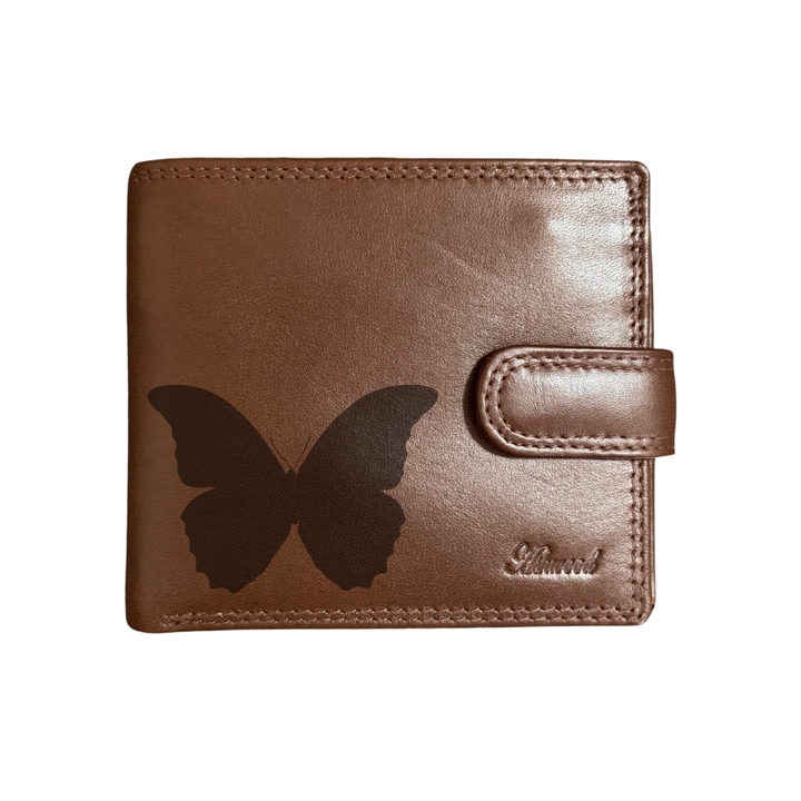Personalised Butterfly Silhouette Engraved Dark Tan Genuine Leather Wallet