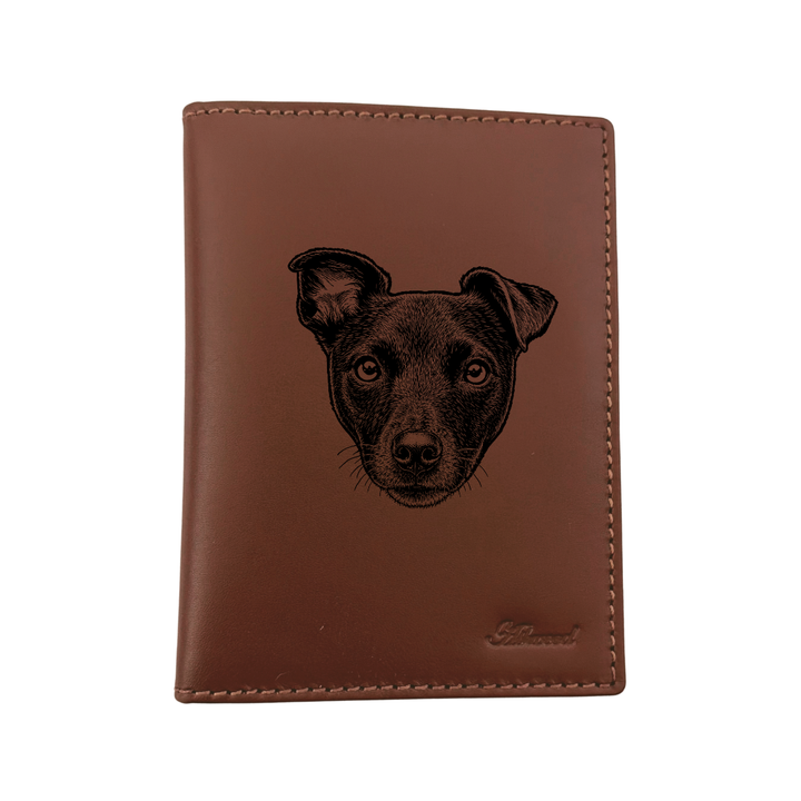 Patterdale Terrier Face Engraved Leather Passport Cover