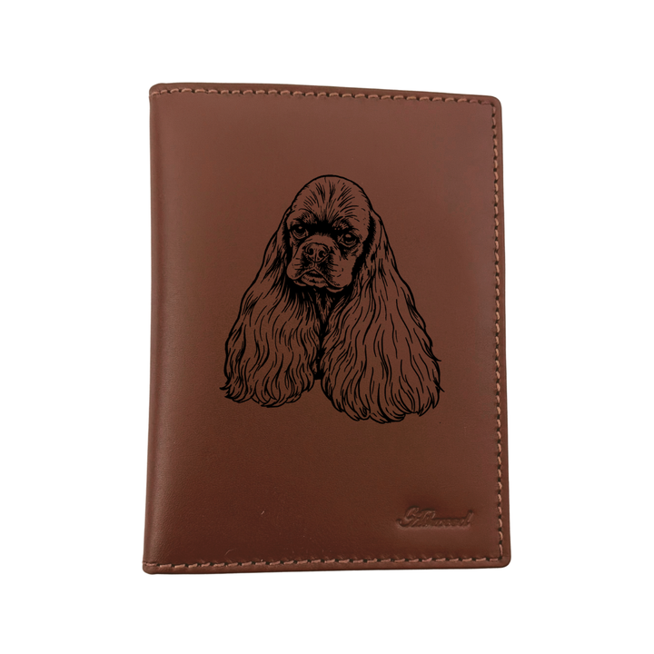 American Cocker Spaniel Face Engraved Leather Passport Cover