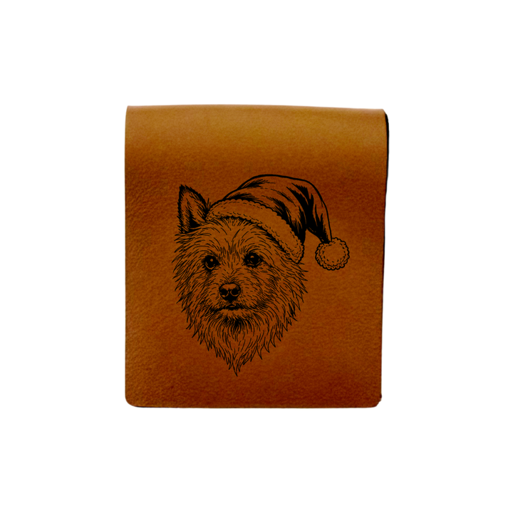 Christmas Australian Terrier Face Engraved Genuine Leather Magnetic Bookmark