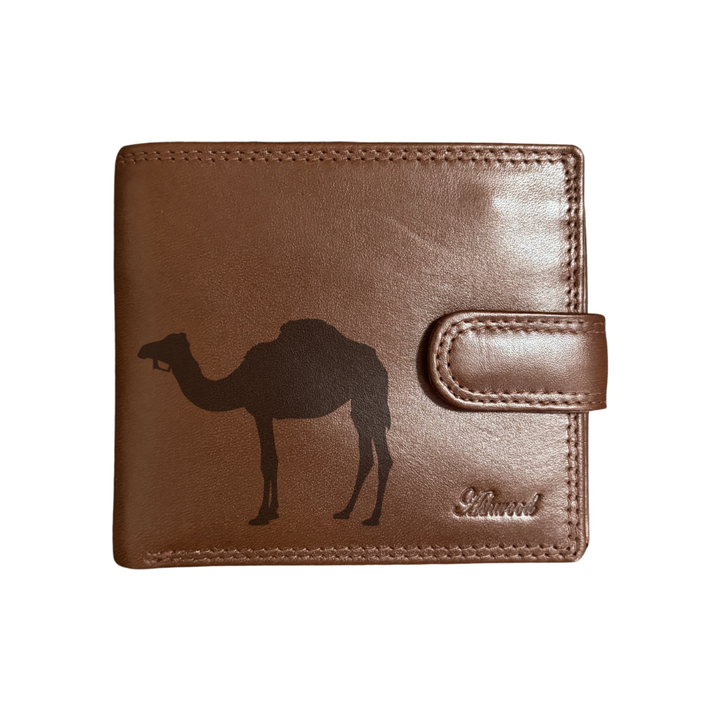 Personalised Camel Silhouette Engraved Dark Tan Genuine Leather Wallet