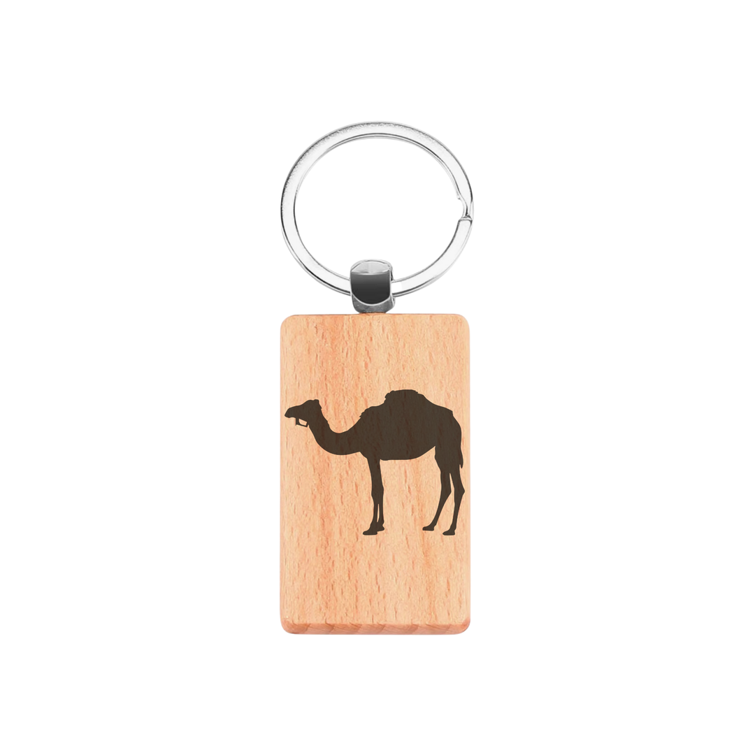 Camel Silhouette P Engraved Rectangle Wooden Keyring