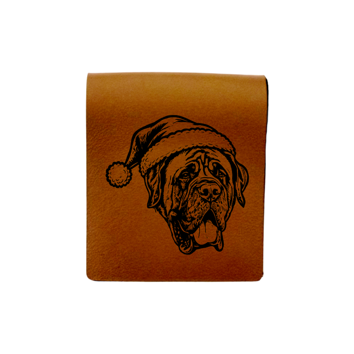 Christmas English Mastiff Face Engraved Genuine Leather Magnetic Bookmark