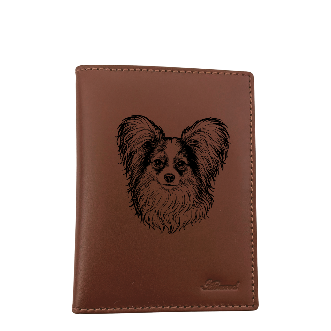 Papillon Face Engraved Leather Passport Cover