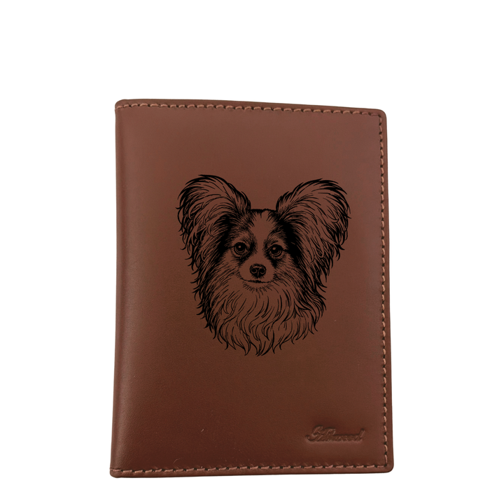 Papillon Face Engraved Leather Passport Cover