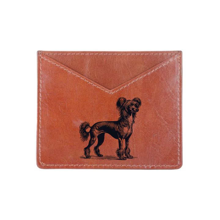 Chinese Crested Dog Paws Engraved Genuine Leather Cardholder