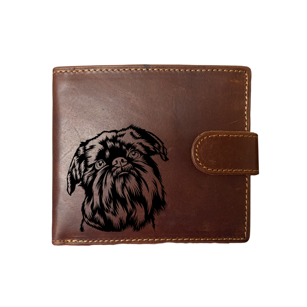 Personalised Griffon Bruxellois Engraved Dark Tan Genuine Leather Wallet