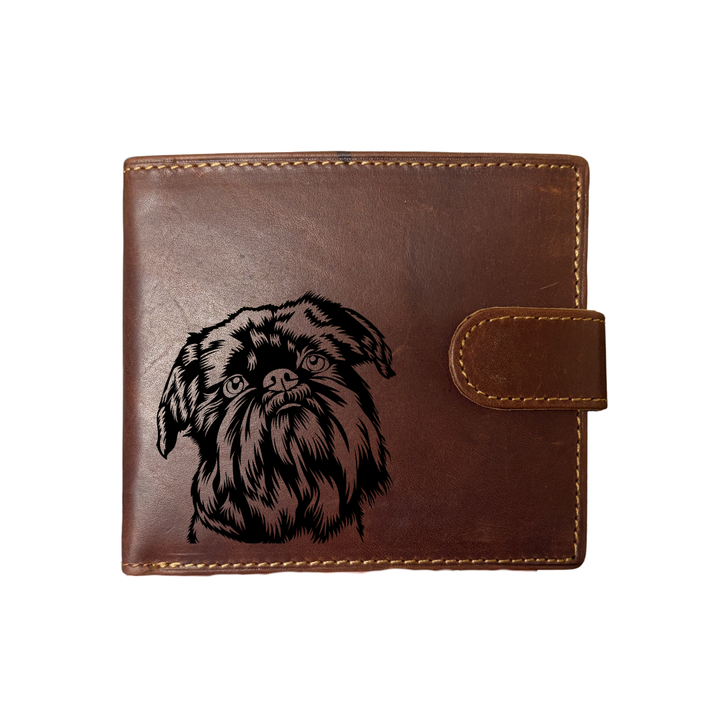 Personalised Griffon Bruxellois Engraved Dark Tan Genuine Leather Wallet