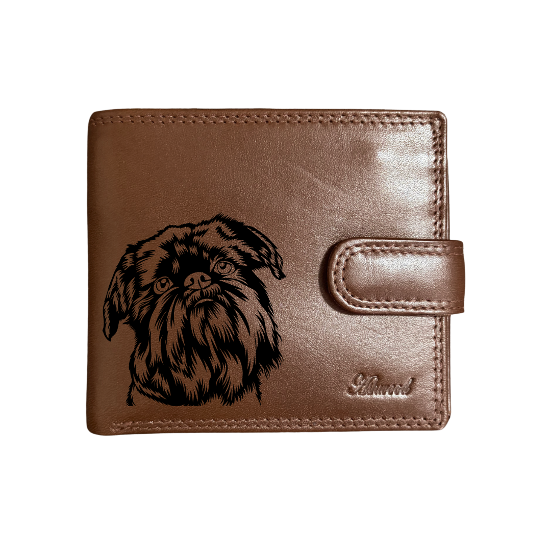 Personalised Griffon Bruxellois Engraved Dark Tan Genuine Leather Wallet