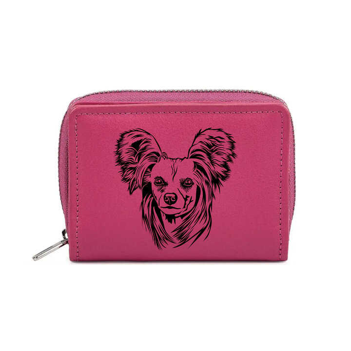 Chinese Crested Dog Face Engraved Small Leather Purse (Green/Pink/Blue/Red)