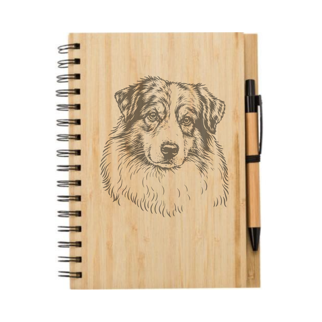 Australian Shepherd Face (Design1) Illustration Engraved Notebook
