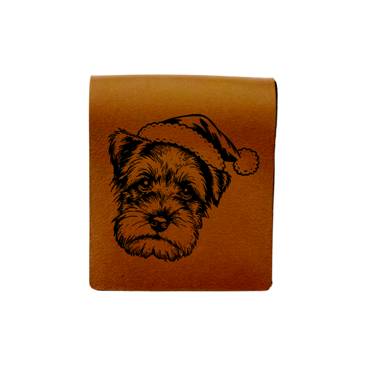 Christmas Schnauzer Face Engraved Genuine Leather Magnetic Bookmark