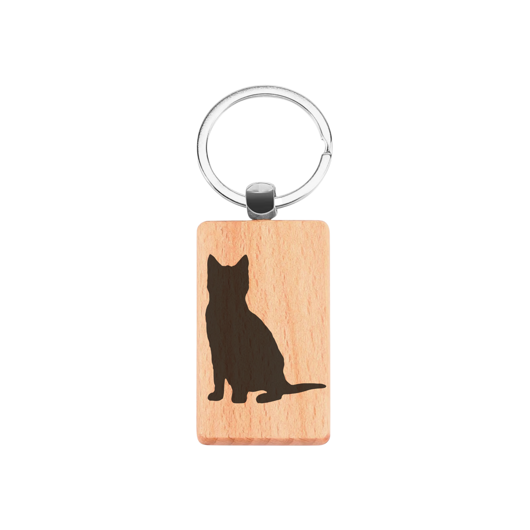 Cat Silhouette P Engraved Rectangle Wooden Keyring