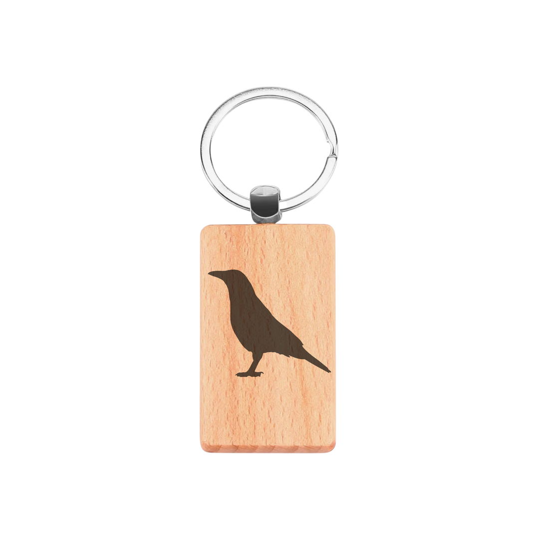 Crow Silhouette P Engraved Rectangle Wooden Keyring