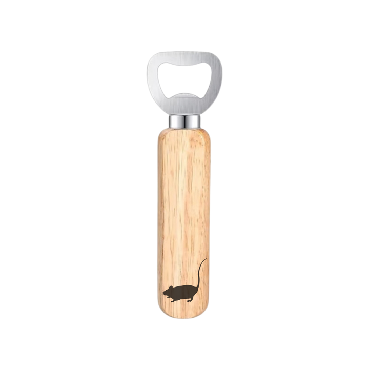 Rat Silhouette Engraved Wooden Bottle Opener