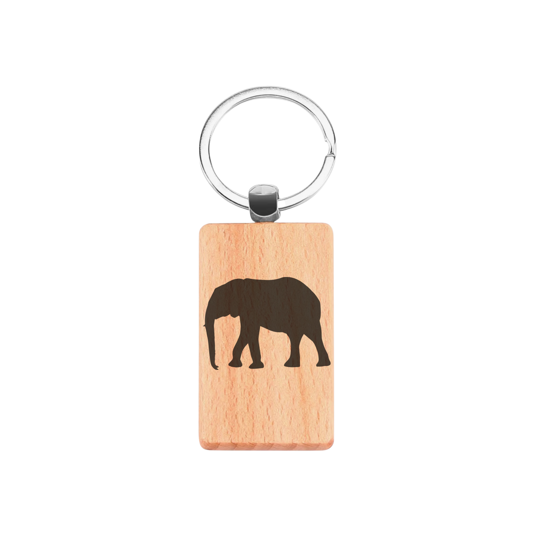 Elephant Silhouette P Engraved Rectangle Wooden Keyring