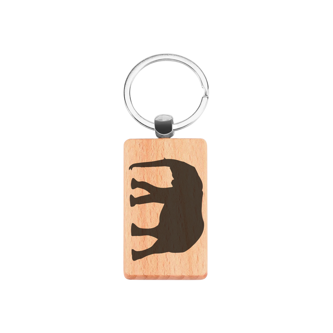 Elephant Silhouette L Engraved Rectangle Wooden Keyring