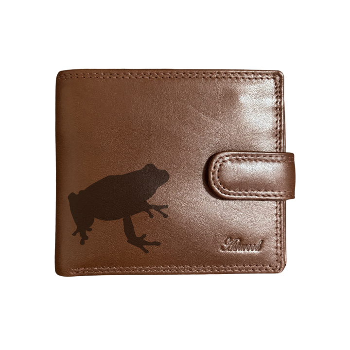Personalised Frog Silhouette Engraved Dark Tan Genuine Leather Wallet