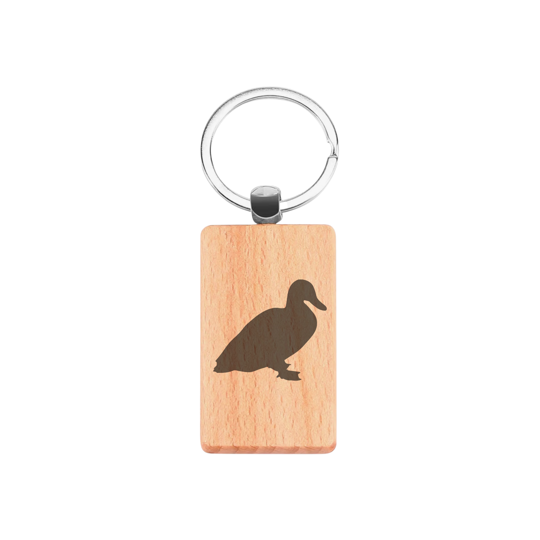 Duck Silhouette P Engraved Rectangle Wooden Keyring