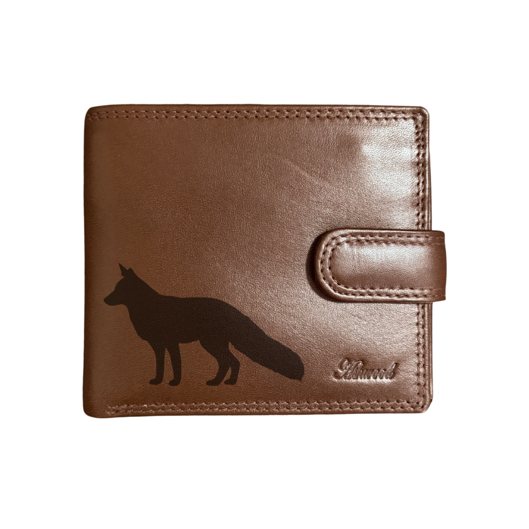Personalised Fox Silhouette Engraved Dark Tan Genuine Leather Wallet