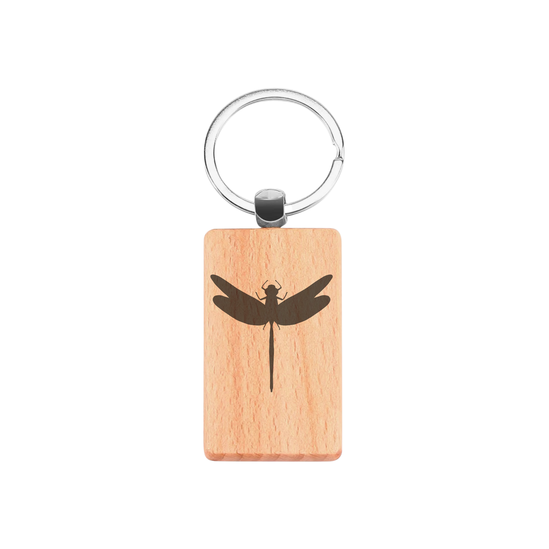 Dragonfly Silhouette P Engraved Rectangle Wooden Keyring