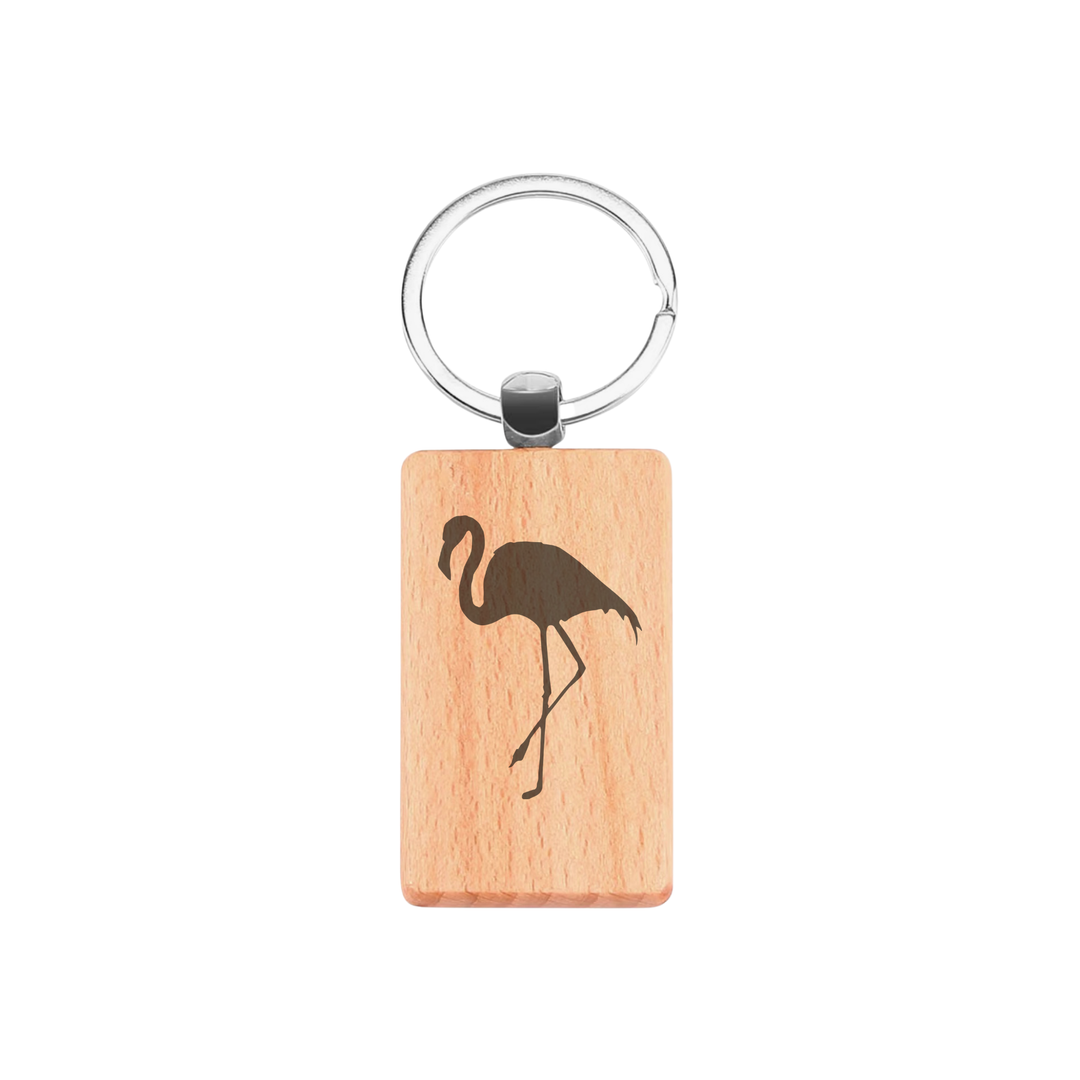 Flamingo Silhouette P Engraved Rectangle Wooden Keyring