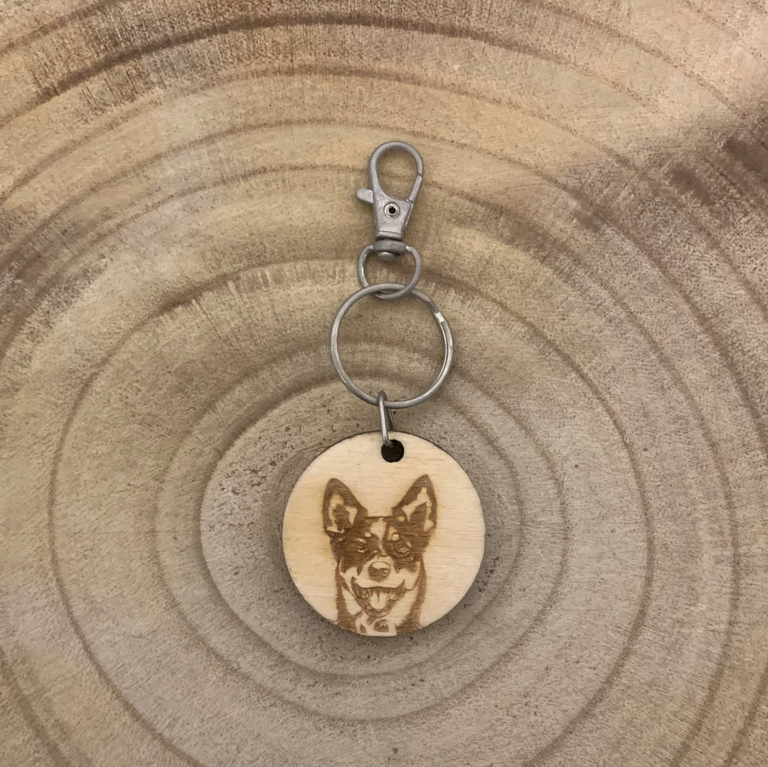 Australian Cattle Dog Face Engraved Wooden Keyring