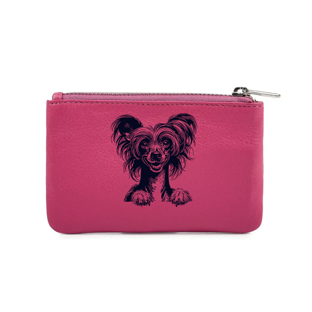 Chinese Crested Dog Paws Engraved Genuine Leather Coin Purse (Multiple Colour Options)