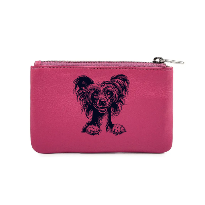 Chinese Crested Dog Paws Engraved Genuine Leather Coin Purse (Multiple Colour Options)
