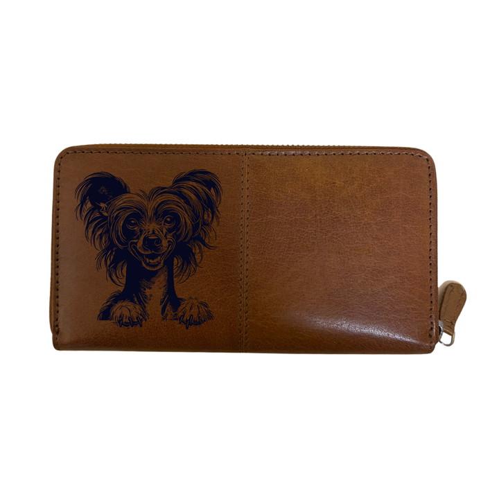 Chinese Crested Dog Paws Engraved Large Leather Purse