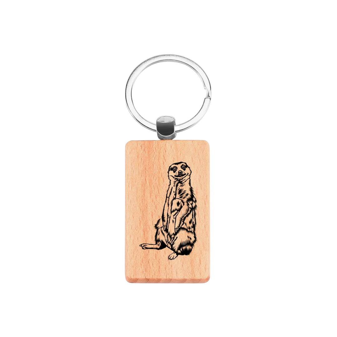 Meerkat Engraved Rectangle Wooden Keyring