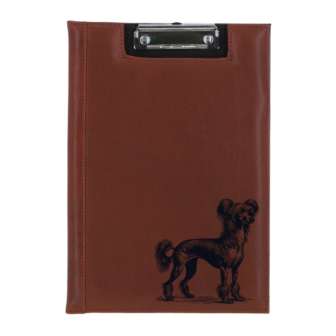 Chinese Crested Dog Standing Engraved Leather Clipboard