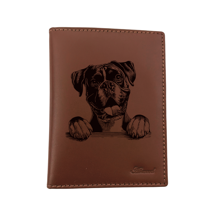 Boxer Paws Engraved Leather Passport Cover